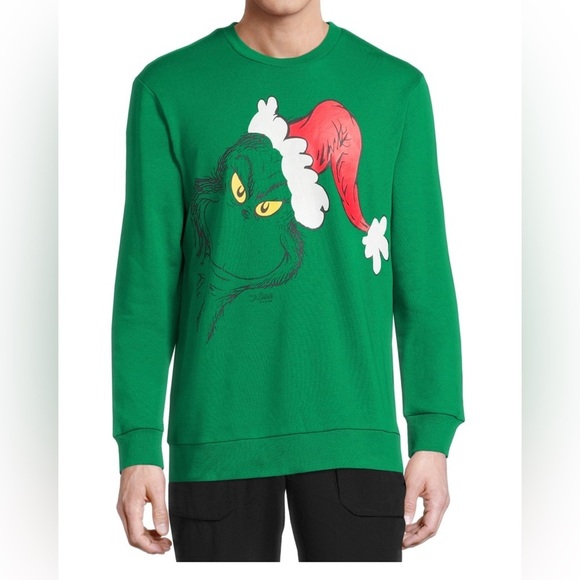 New Dr. Seuss Grinch Santa Men's & Big Men's Fleece Graphic Sweatshirt - Picture 2 of 4